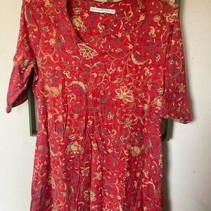 Peruvian Connection Red Floral Patterned tunic